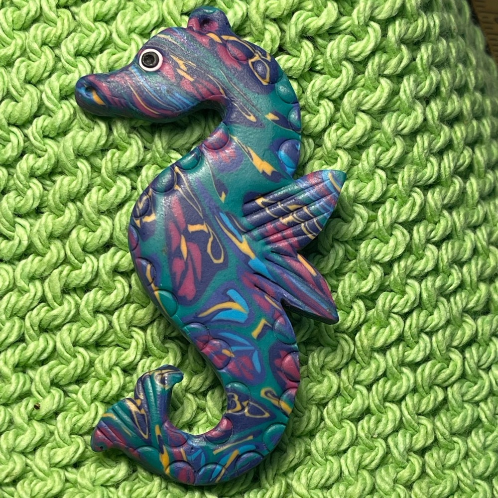Colorful Seahorse Clay Brooch
